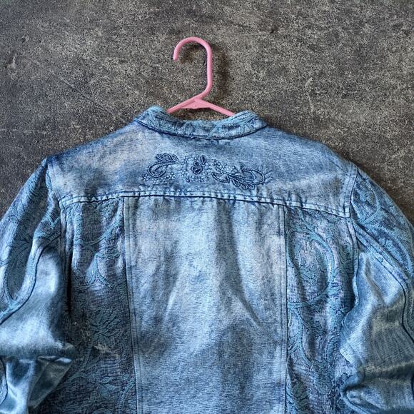 Vintage Bellissima Blazer Jacket Womens L Blue Floral Rayon Embroidered Coat - Picture 4 of 7